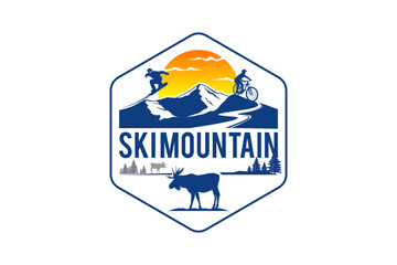 Ski mountain logo design downhill moose deer silhouette nature outdoor wildlife alpine summit illustration icon symbol