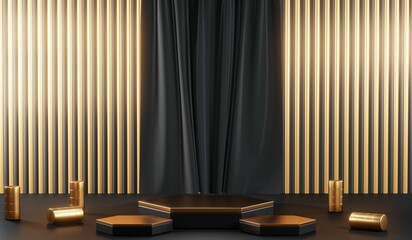 3D rendering of blank product background for cream cosmetics Modern black podium background