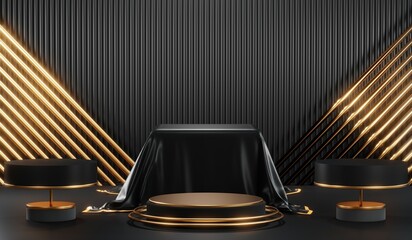 3D rendering of blank product background for cream cosmetics Modern black podium background