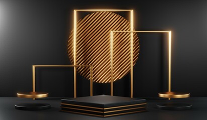 3D rendering of blank product background for cream cosmetics Modern black podium background