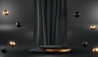 3D rendering of blank product background for cream cosmetics Modern black podium background