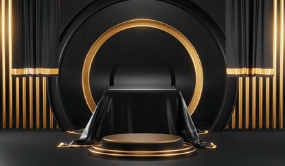 3D rendering of blank product background for cream cosmetics Modern black podium background