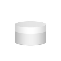 Plastic round container box package design illustration template. Round Gift Box White  On White Background Isolated. Ready For Your Design. Product Packing Vector illustration

