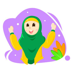 Cute Muslimah Hijaber With Happy Face Illustration