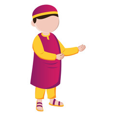 Muslim Kids Cartoon Flat Illustration