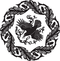 crow bird with floral frame