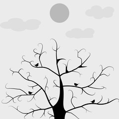 Birds on black tree vector and illustration design