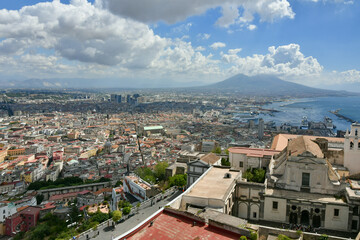Fototapeta na wymiar Panoramic view of the city of Naples from the walls of Saint 'Elmo castle, Italy.