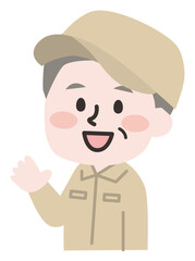 笑顔のシニア男性作業員のイラスト 
