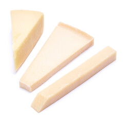 Pieces of parmesan cheese isolated on white background