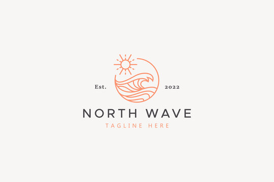 Wave Summer Holiday for Surfing Badge Logo.
