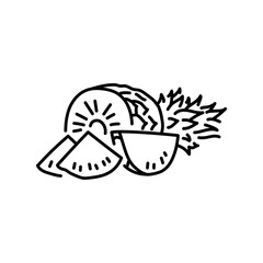 Pineapple and slices color line icon. Tropical fruit.