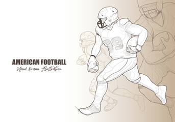 Fototapeta na wymiar hand drawing American football player on vintage background design.