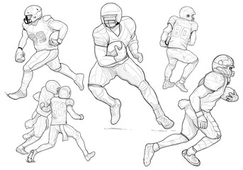 Fototapeta na wymiar hand drawing vector of American football players set.