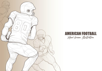 hand drawing American football player on vintage background design.