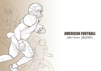 hand drawing American football player on vintage background design.