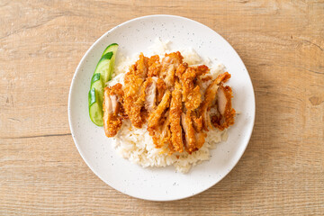 Hainanese chicken rice with fried chicken