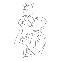 Minimalist Lineart Father and Daughter Monoline Line art Illustration Vector