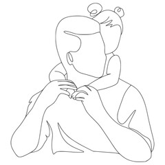 Minimalist Lineart Father and Daughter Monoline Line art Illustration Vector