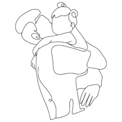 Minimalist Lineart Father and Daughter Monoline Line art Illustration Vector
