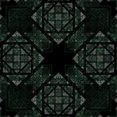 Green geometric pattern on a black background for design.