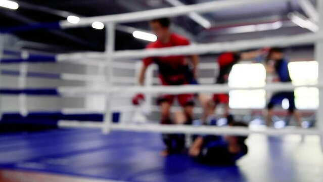 Kickboxing. Battle of kickboxers in the ring. Selective focus