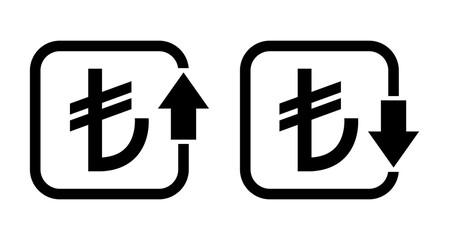 Fototapeta premium Set of cost symbol turkish lira increase and decrease icon. Money vector symbol isolated on background