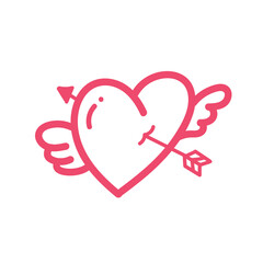 Hand drawn heart line. red heart love on valentines day
