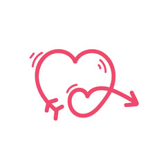 Hand drawn heart line. red heart love on valentines day