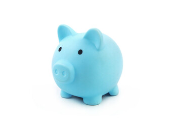 Blue piggy bank isolated on white background. Save money concept.