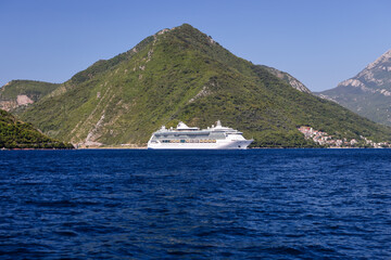 Fototapeta na wymiar Cruise ships anchored in Kotor Bay Montenegro 