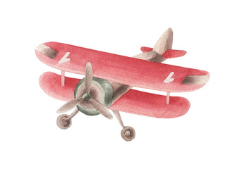 Watercolor airplane. Watercolor transport card. © Aleksandra Baianova