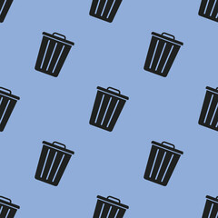 Recycle bin trash bin on blue background seamless.