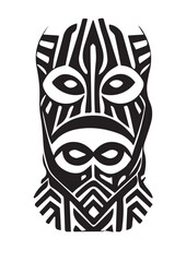 Tribal African Mask - Black and White Illustration