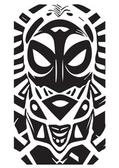 Tribal African Mask - Black and White Illustration