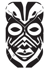 Tribal African Mask - Black and White Illustration