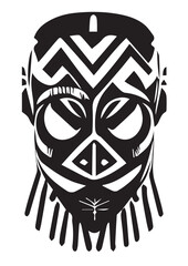 Tribal African Mask - Black and White Illustration