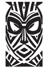 Tribal African Mask - Black and White Illustration