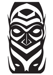 Tribal African Mask - Black and White Illustration