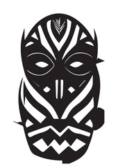 Tribal African Mask - Black and White Illustration