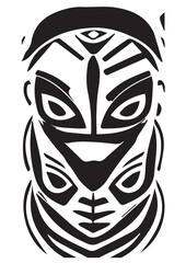Tribal African Mask - Black and White Illustration