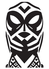 Tribal African Mask - Black and White Illustration