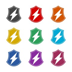 Lightning and shield icon. Set icons colorful