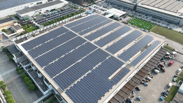 solar panels on factory rooftop