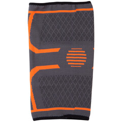 sports gray knee pad with orange stripes, to support the knee joint, with a massage effect, isolate