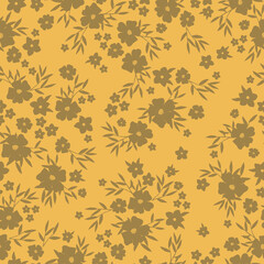 Simple vintage pattern. small gold  flowers and leaves. yellow  background. Fashionable print for textiles and wallpaper.