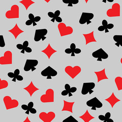 Playing card suits, minimalistic vector seamless pattern