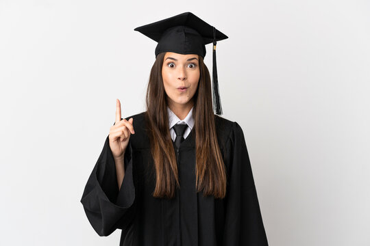 Teenager Brazilian university graduate over isolated white background intending to realizes the solution while lifting a finger up
