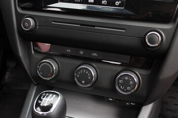 Obraz na płótnie Canvas Car interior with climate-control view. Closeup image of air control panel inside of the car. Klima anlage auto.