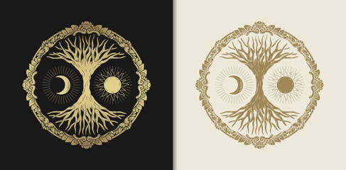 Tree of life where the moon and sun symbolize balance